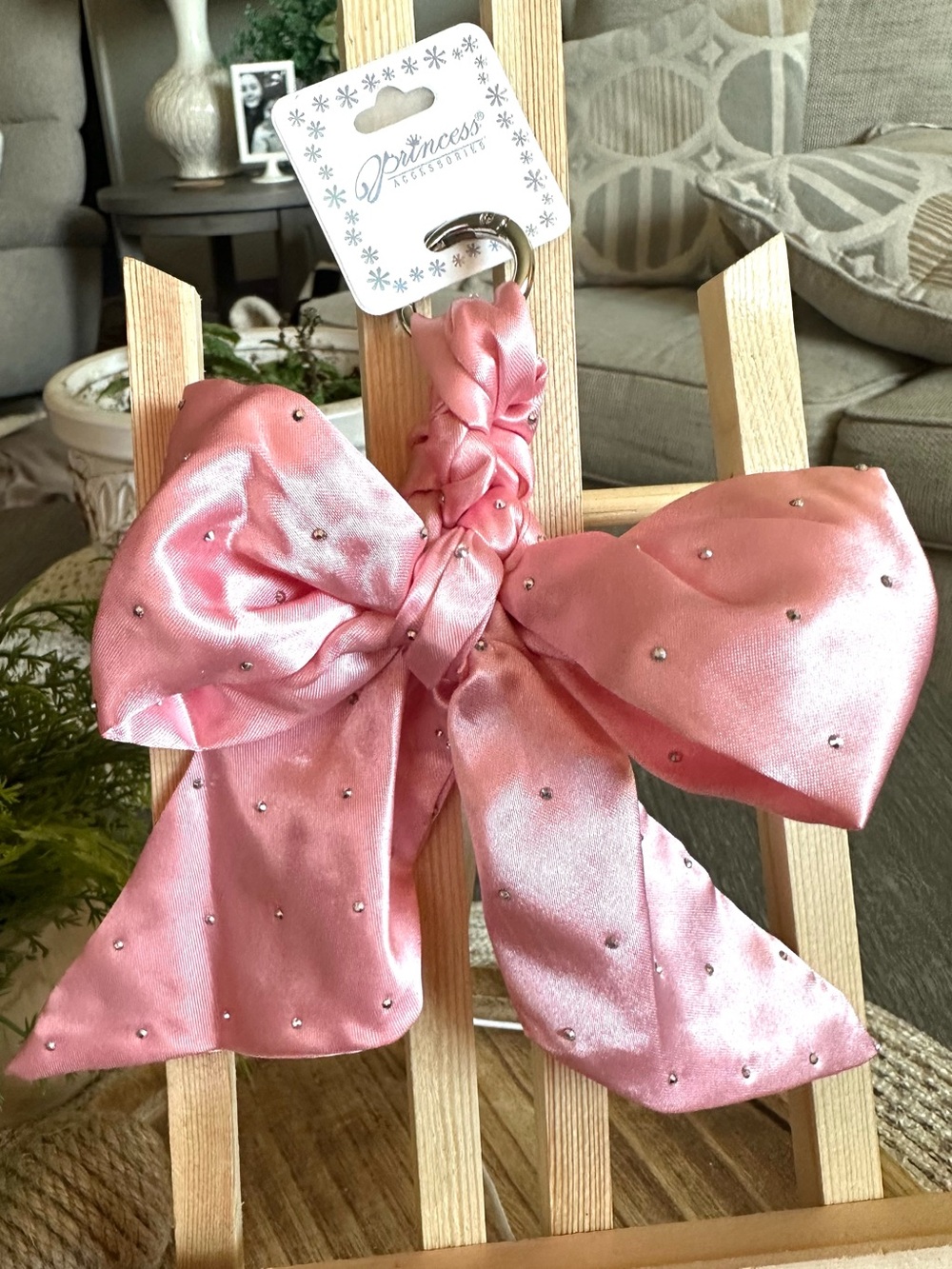 Rose Pink Satin Twilly w/ Rhinestones & Removable Clasp NWT